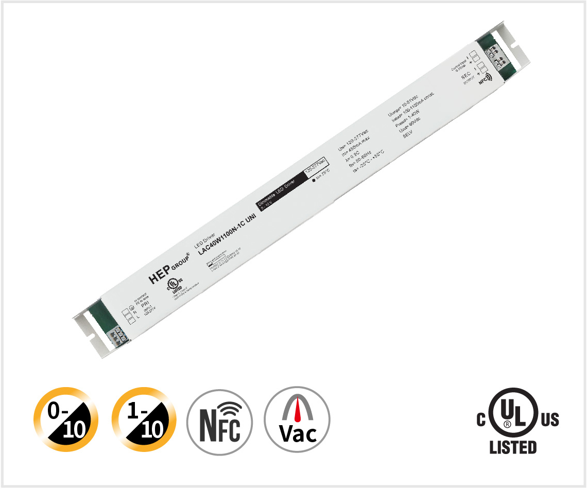 LAC 20W 100-600mA NFC 0/1-10V調光 美規驅動器